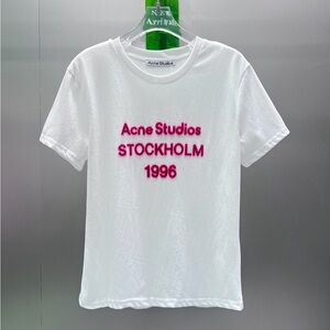 Acne White Tee with Pink Text